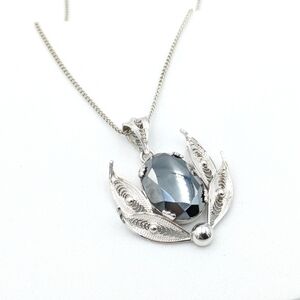 Vintage Designer Signed Sorrento Hematite Filigree Sterling Silver Necklace